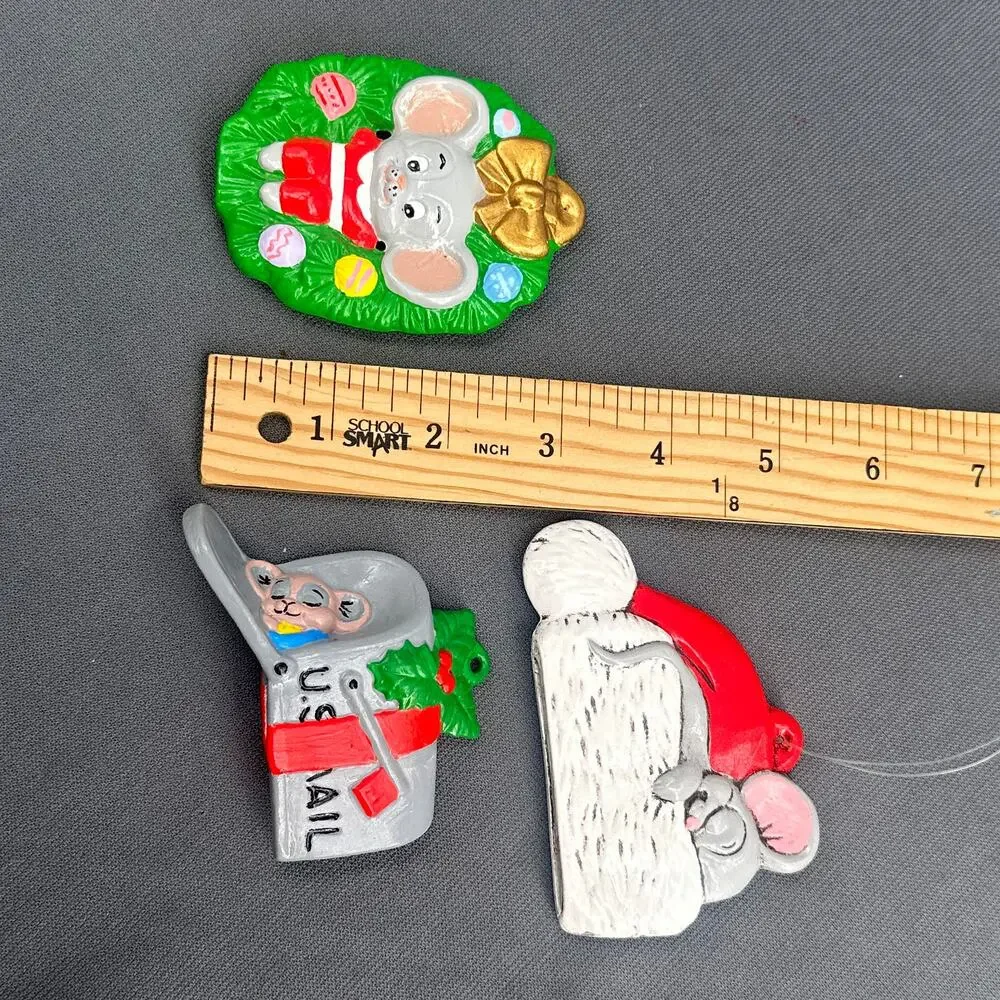 VTG Hand Painted Christmas Ornaments Lot of 6 Kitschy Holiday Mouse Deer Bird US